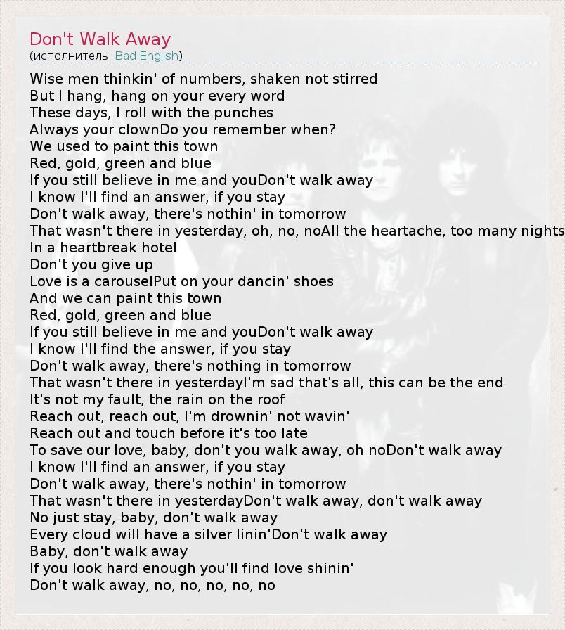 Tekst Pesni Don T Walk Away Slova Pesni tekst pesni don t walk away slova pesni